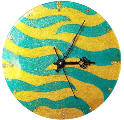 Sparkling Gold and Green Stripe Clock